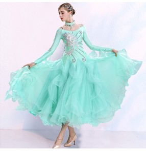 Competition ballroom dancing dresses women's mint light purple turquoise waltz tango dance dresses