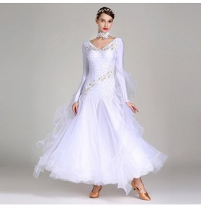 Competition ballroom dresses flamenco dress for women female girls wine dark green turquoise white embroidered waltz tango dance skirt dresses