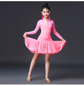 Competition ballroom latin dance dresses for kids children girls stage performance competition samba rumba dancing skirt dress