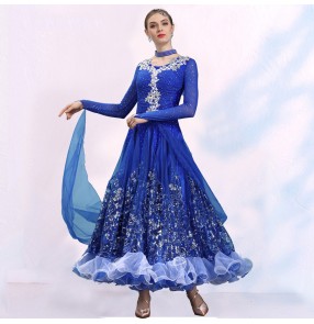 Competition Ballroom waltz dance dresses women light purple royal blue turquoise red color tango waltz ballroom dance dress 