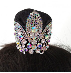 Competition latin ballroom dance headdress for kids baby Rhinestone figure skating Hair crown princess rhythmic gymnastics cheerleading dance grade test