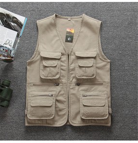 Cotton multi-pocket middle-aged and elderly dad wear waistcoat casual fishing photography vest men's outdoor sports workvest