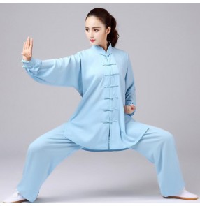 Cotton Tai Chi practice suit chinese kung fu clothing for women and men tai ji quan clothes spring and autumn long-sleeved men's middle-aged elderly fitness costumes