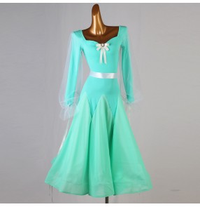 Court Puff sleeves mint ballroom dance dress for women girls  Big swing skirt professional competition performance modern dance test ballroom dance skirt