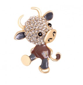 Creative Zodiac Cute Cartoon Calf Brooch for women Dripping Oil Rhinestone Brooch Brooches Coat Button