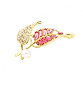 Crystal rhinestone leaf brooch female Korean style personality creative clothing pearl corsage brooch
