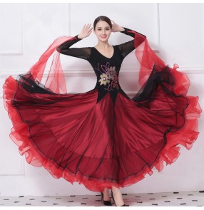 Custom girls women flamenco ballroom dancing dresses black with wine color competition stage performance tango waltz dance dress