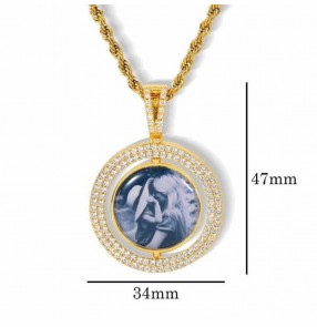 Custom Photo Pendant hiphop singers rapper Necklace Rotatable hollow double-sided round photo birthday anniversary gift Private custom picture pendant jewelry