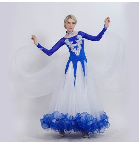 Custom size Adult children ballroom competition dresses rhinestones long sleeves red royal blue green orange black waltz tango long length flamenco dresses