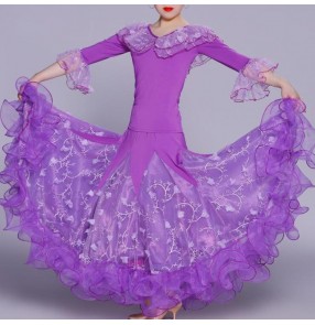 Custom size ballroom dancing dresses flamenco tango waltz dancing dresses violet professional dancing skirts dresses