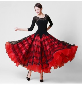Custom size ballroom dancing dresses for children women adult black with pink  red competition performance waltz tango dance dress