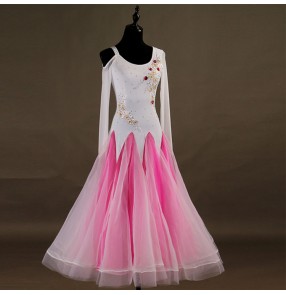 Custom size ballroom dancing dresses for kids children girls stage performance white pink black professional waltz tango dress skirt