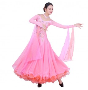 Custom size ballroom dancing dresses for women girls children competition rhinestones professional handmade waltz tango long dresses