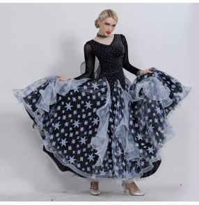 Custom size Ballroom dancing dresses rhinestones long sleeves competition flamenco stage performance waltz tango dancing dresses