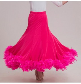 Custom size ballroom waltz tango dance skirts for female girls pink colored stage performance samba salsa chacha latin dance skirt