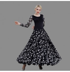 Custom size Black and white floral flamenco ballroom dancing dresses professional waltz tango competition stage performance dance clothes 