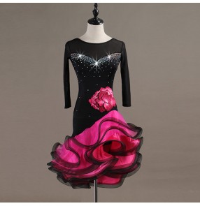 Custom size black with pink children latin dresses ballroom professional stage competition dress skirts