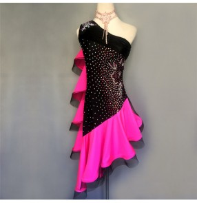 Custom size Black with pink competition girls women 's latin dance dresses salsa rumba chacha dance dresses