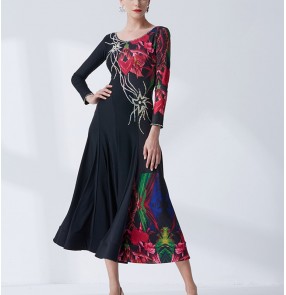 Custom size black with red floral ballroom dancing dresses for women girls standard professional waltz tango foxtrot smooth dance long skirts for lady