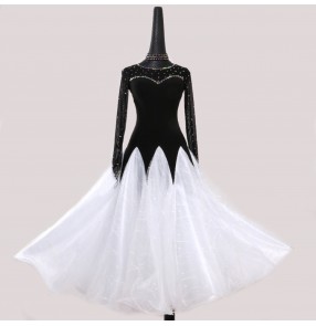 Custom size black with white girls women balroom waltz tango dance dresses stage performance professional modern ballroom dancing dresses