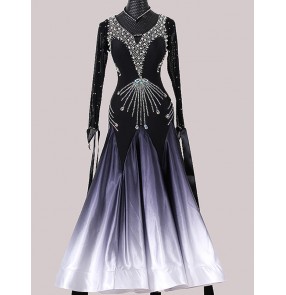 Custom size black with white gradient diamond competition ballroom dance dress for women girls professional waltz tango foxtrot smooth dance long dress for female