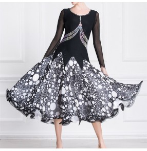 Custom size black with white polka dot competition ballroom dancing dresses for women girls bling professional waltz tango standard foxtrot smooth dance gown