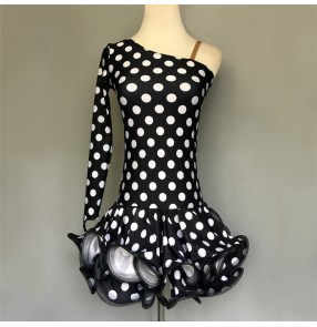 Custom size Black with white polka dot  girls kids latin dance dresses sala chacha dance dress costumes