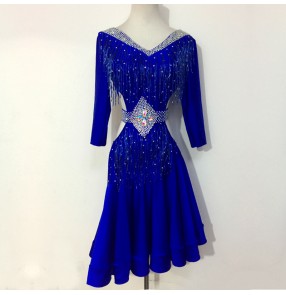 Custom size competition black royal blue white red latin dance dresses for women girls kids professional salsa rumba stage performance latin dance outfits