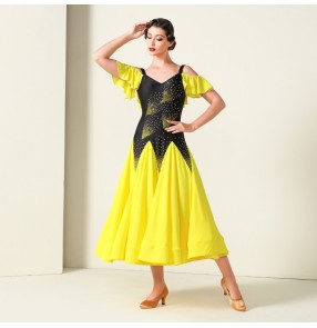 Custom size competition handmade yellow ballroom dance dresses for women girls waltz tango foxtort standar smooth dance dresses