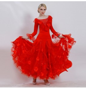 Custom size competition stage performance ballroom dancing dresses for adult children waltz tango long length flamenco dresses 