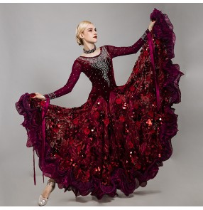 Custom size competition wine ballroom dancing dresses for women female girls handmade ballroom tango waltz dance dresses