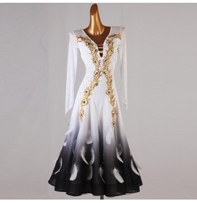 Custom size diamond competition white feather ballroom dance dress for women girls foxtrot standard smooth tango waltz dance dress for female