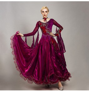 Custom size diamond wine ballroom dancing dresses stage performance waltz tango dance dress 