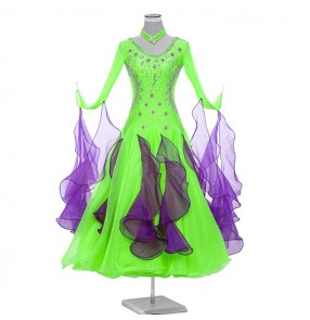 Custom size flamenco ballroom waltz competition dance dresses women girls stage performance modern dance big skirted diamond handmade professional dresses