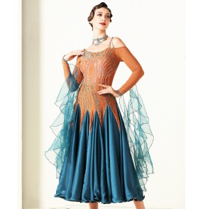 Custom size flesh patchwork competition ballroom dance dress for women girls waltz tango foxtrot standard dance dresses