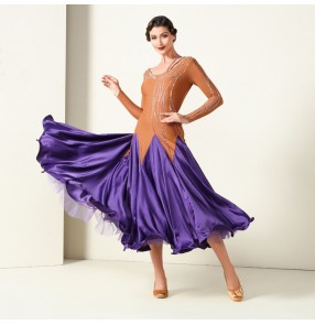Custom size Flesh with purple diamond competition professional ballroom dance dresses for women female tango waltz foxtort smooth standard dance dress for girls 