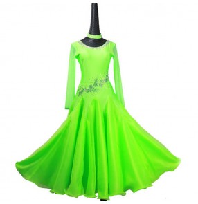 Custom size girls children women's ballroom dancing dresses green competition professional waltz tango dancing skirt dresses