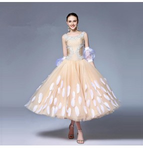 Custom size handmade Ballroom dance costumes sexy senior beads sleeveless ballroom dance dress for women ballroom dance competition dresses