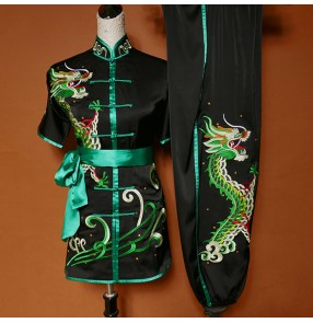 Custom size handmade Chinese dragon taichi uniforms wushu martial art kungfu competition performance suit for adult and children