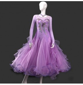 Custom size handmade competition waltz tango ballroom dance dresses for girls female professional rhinestones long dresses