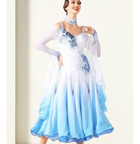 custom size handmade Light blue gradient professional  ballroom dancing dresses for women girls waltz tango dance dress for female