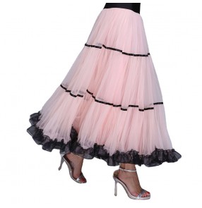Custom size handmade white red pink ballroom dance skirts for women girls competition waltz tango foxtort smooth dance skirts for female