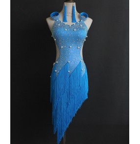 Custom size handmade Women's rhinestones latin dance dresses competition salsa rumba chacha dance dress costumes