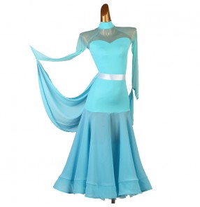 Custom size kids girls turquoise colored ballroom dance dresses waltz tango dance long dress for girls children