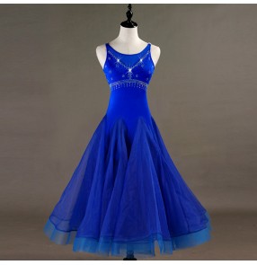 Custom size kids women ballroom waltz tango dancing dresses royal blue long length competition dress skirt for children