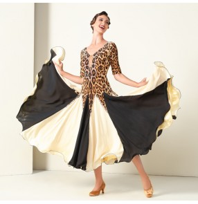 Custom size leopard printed competition ballroom dancing dresses with gemstones for women girls waltz tango foxtrot smooth dance long skirts cosutmes for female