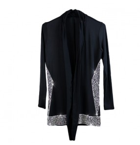 Custom size Men's black rhinestones competition latin dance shirts long sleeves stage performance cardigan tops for boy 