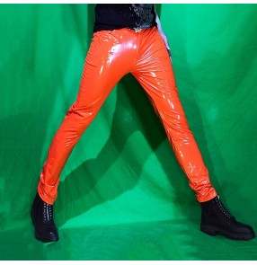 Custom size men's colorful skinny stretch patent leather jazz dance pants sexy nightclub bar DS singers hot dance leggings for male stage performance long trousers bright PU pants
