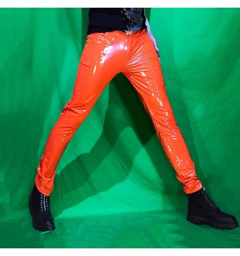 Custom size men's colorful skinny stretch patent leather jazz dance ...