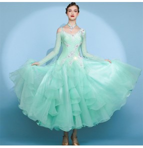 Custom size mint competition ballroom dance dresses for women girls kids professional waltz tango ballroom dance long dress